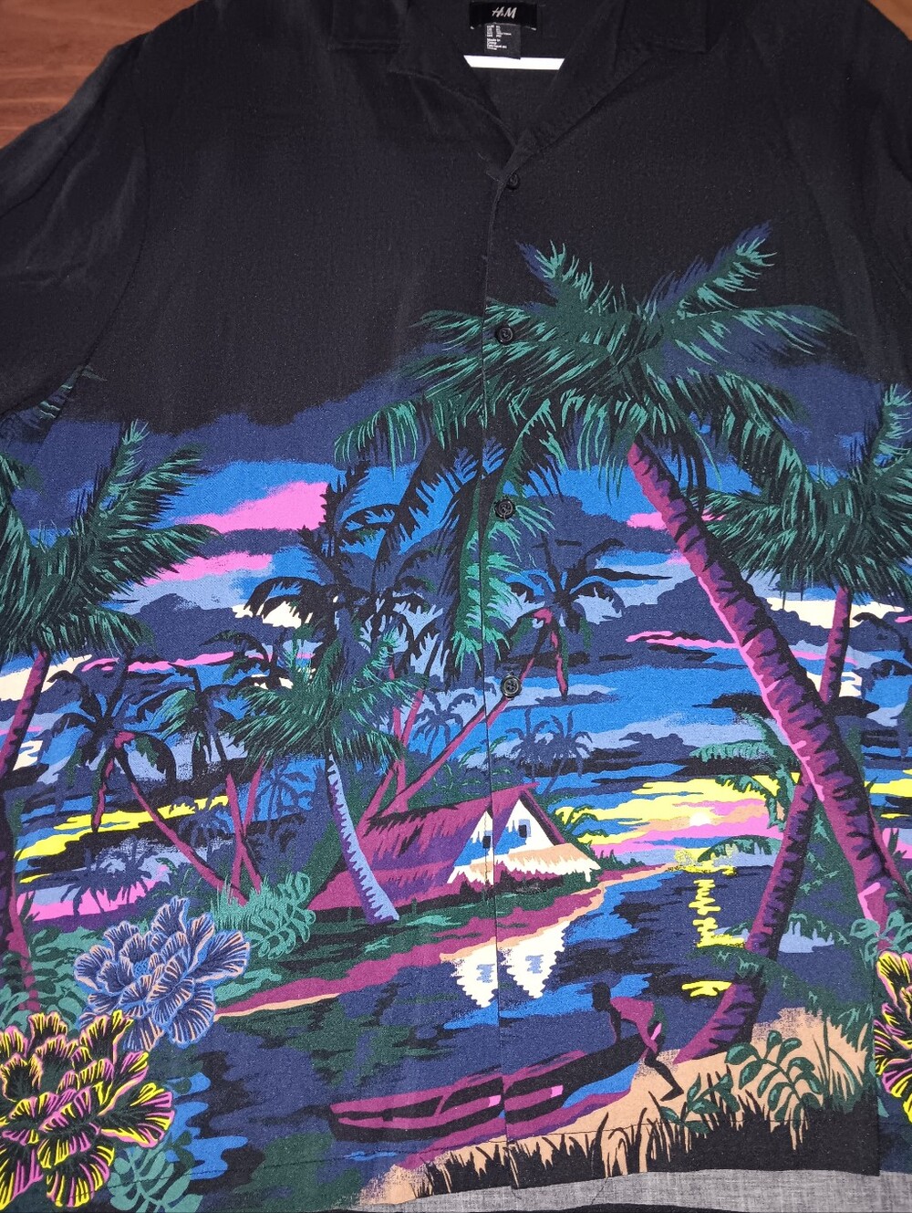 H&M Mens Hawaiian Style Short Sleeve Collar Shirt